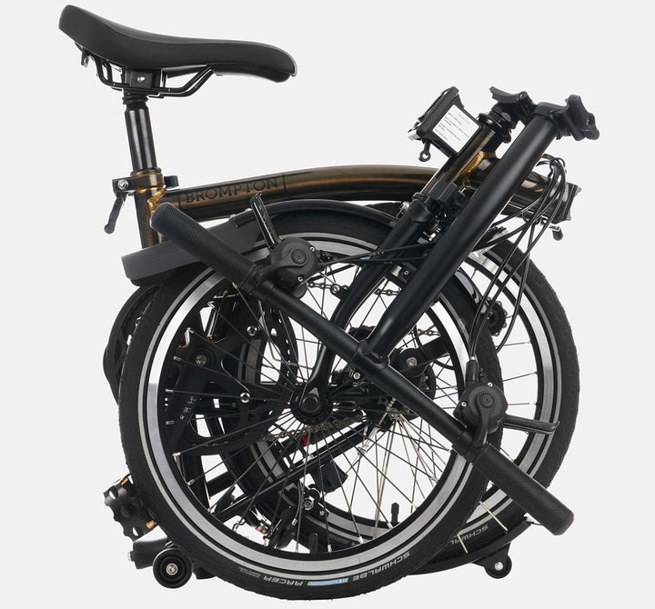 2023 Brompton C Line Explore Low Handlebar 6-speed folding bike in Black Lacquer - folded