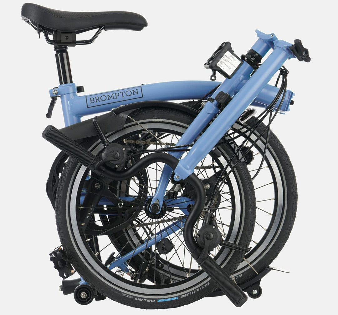 2023 Brompton C Line Explore High Handlebar folding bike in Cloud Blue - folded