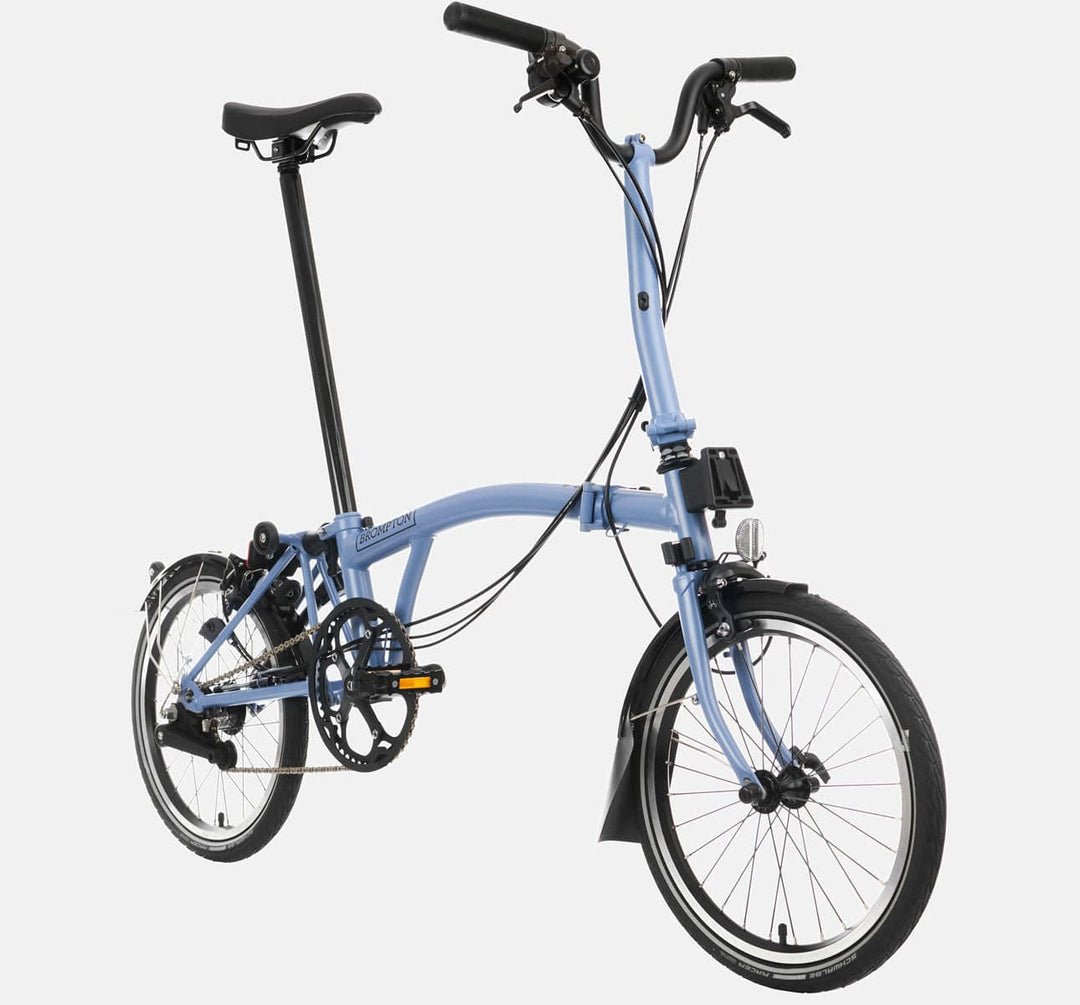 2023 Brompton C Line Explore Mid Handlebar 6-speed folding bike in Cloud Blue