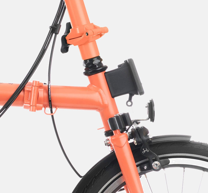 Brompton C Line Urban High Handlebar 2-speed folding bike in Fire Coral - Front Carrier Block