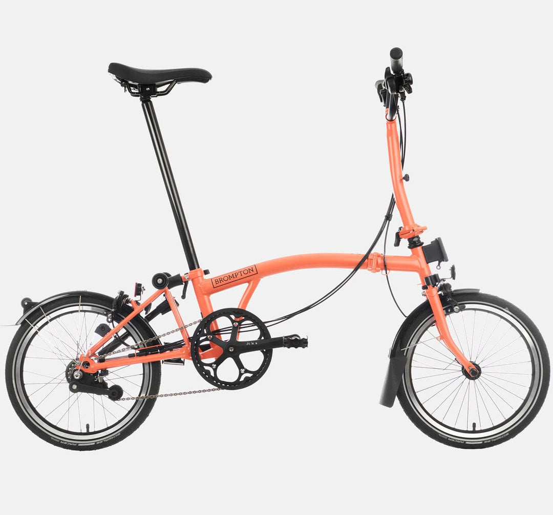 2023 Brompton C Line Urban Mid Handlebar 2-speed folding bike in Fire Coral