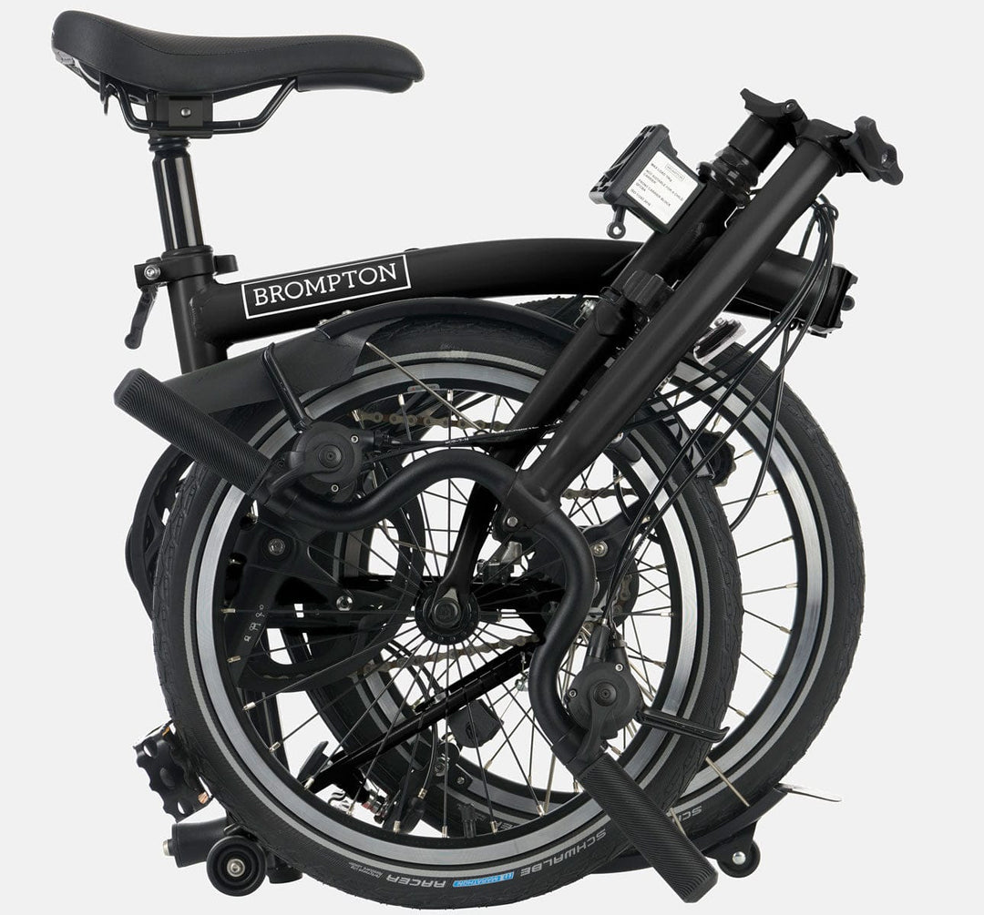 Brompton C Line Urban High Handlebar 2-speed folding bike in Matt Black - folded