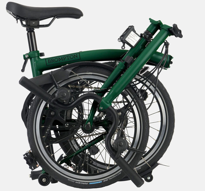 2023 Brompton C Line Explore High Handlebar 6-speed folding bike in Racing Green - folded