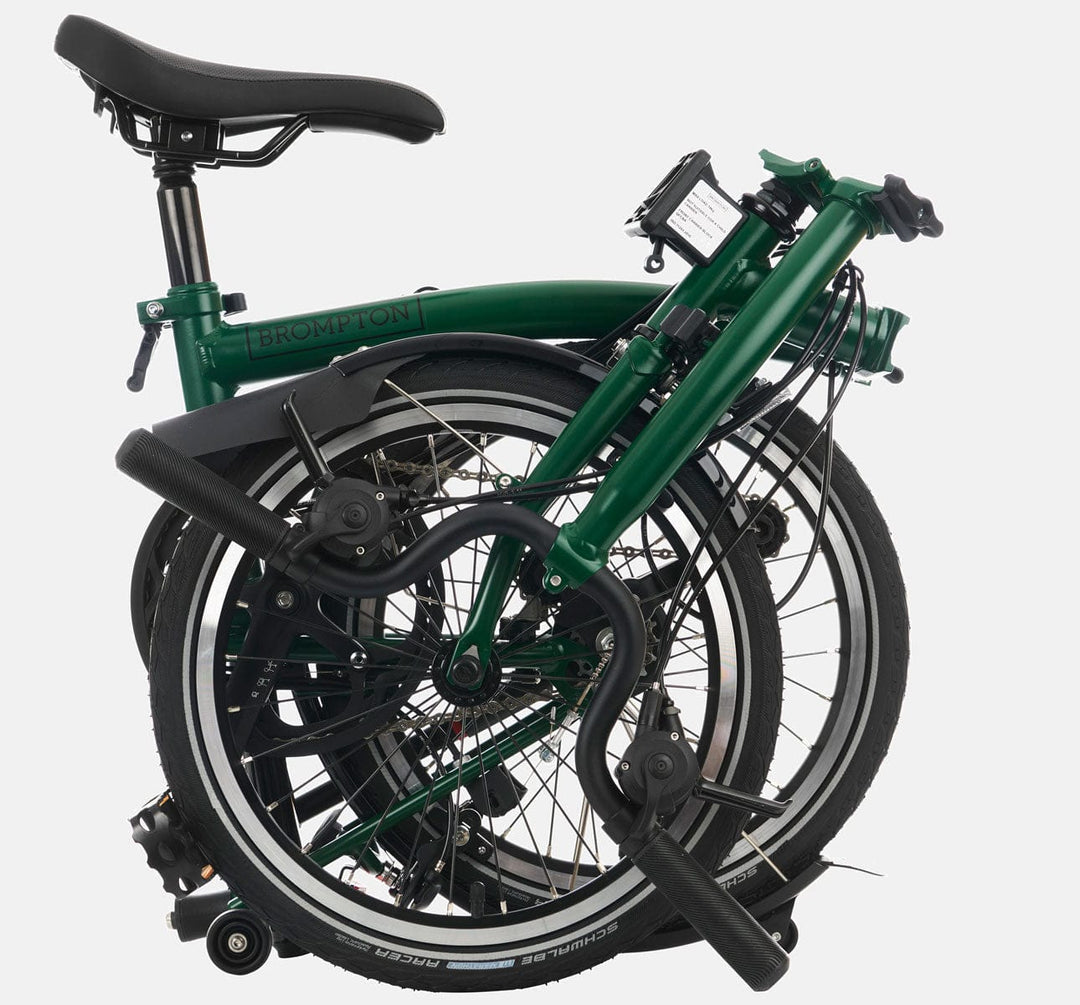 2023 Brompton C Line Urban Mid Handlebar 2-speed folding bike in Racing Green - folded